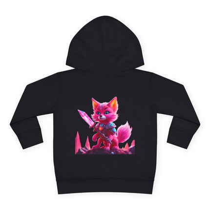 Neon Crystal Fox Toddler Girls Hoodie, Hot Pink Centaurian Cosmic Guardian Sweatshirt, Two Sided 2T 4T 5-6T Long Sleeve Hood