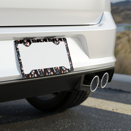 Cigarette Smoking Anime Girl License Plate Frame, Black Leather Outfit Sexy Car Accessory, Japanese Cartoon Secret Agent Style Auto Decor