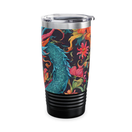 Dragon Tumbler | Japanese Flower Pattern Drink Companion | Floral Japan Insulated Travel Mug | Exercise Office College Road Trip Coffee Gift