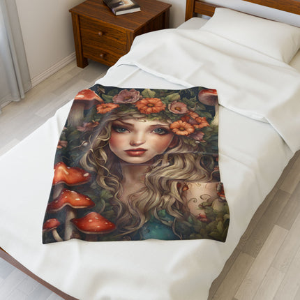 Garden Girl Fantasy Blanket, Spring & Summer Couch Plush Throw, Flower Beauty Bed Cover, Mystic Mushroom Country Home Warm Bedroom Sheet