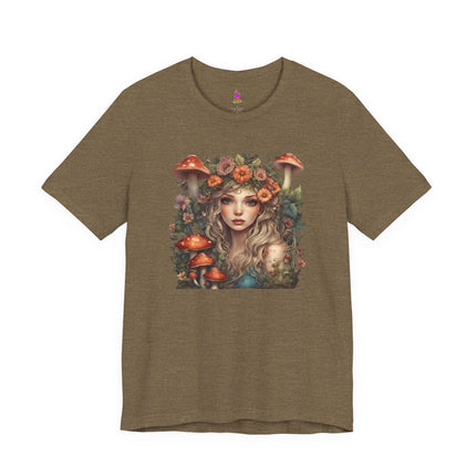 MUSHROOM FLOWER FANTASY MAIDEN Womens T-Shirt - Whimsical Fairy Art Tee