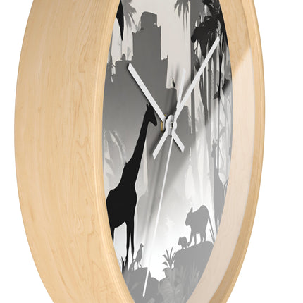 JUNGLE SHADOWS Wall Clock - African Wildlife Giraffe Safari Decor