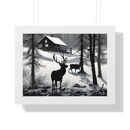 WINTER BUCK SHADOW - Deer Hunter Cabin Framed Wall Art