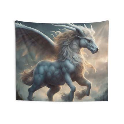 Majestic Myths Wall Art Decor | Pegasus Horned Winged Horse Tapestry | Sky Cloud Fantasy Game Room Hanging | Mythological Bed Room Gift