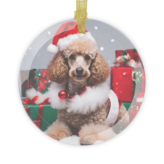 Poodle Christmas Ornament, Holiday Tree Decoration, Adorable Dog Ornament, Dog Lovers Gift, Round Glass Keepsake, Pet Xmas Collectible