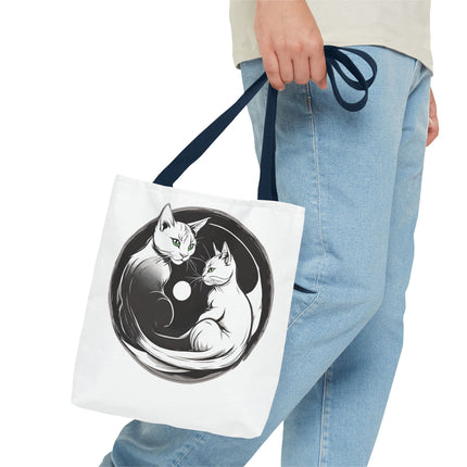 Cat Tote Bag | Moon Light Cats | Emerald Green Eyes Grocery Bag | Moonlit Mews Print Shopping Bag | Two Sided Office Carrier