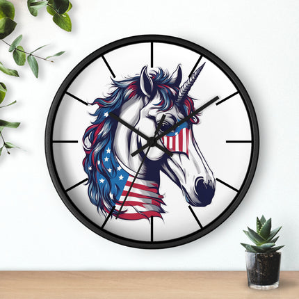 PATRIOTIC UNICORN Wall Clock - American Freedom Fantasy Horse Decor
