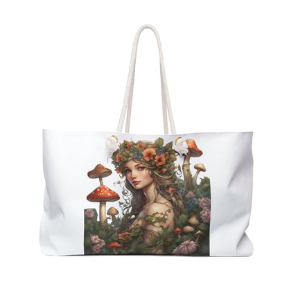 Flower Fantasy Maiden Girl Travel Gift Bag, Mushroom Flowered Garden Princess Fairy Weekend Bag, Mystical Beauty Tote