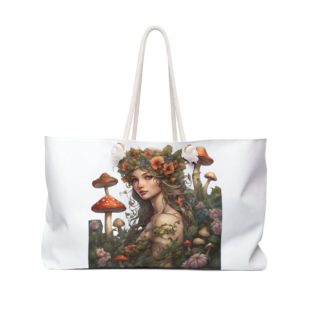Flower Fantasy Maiden Girl Travel Gift Bag, Mushroom Flowered Garden Princess Fairy Weekend Bag, Mystical Beauty Tote