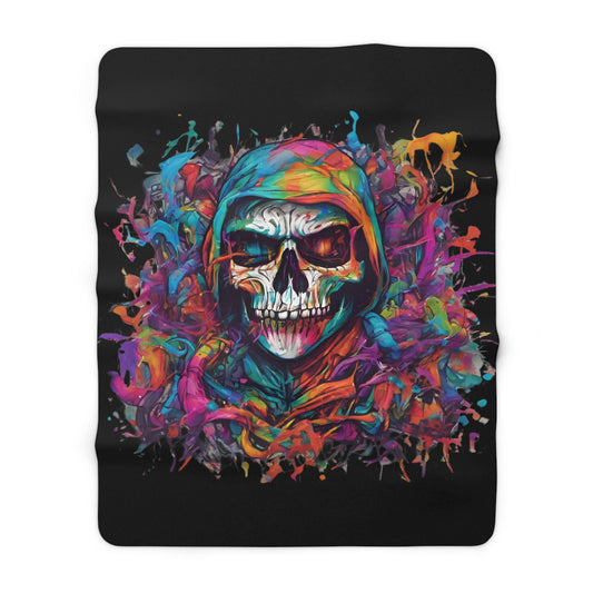 Abstract Art Blanket | Masters of the Universe Inspired Sherpa Fleece | Rainbow Psychedelic Skull Couch Throw | Evil Scareglow Skeletor Gift