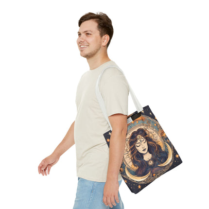 Sun & Moon Goddess Tote | Lunar Stars and Space Astronomy Grocery Bag | Wiccan Dreams Office Laptop Book Carrier | Solar System Travel Gift