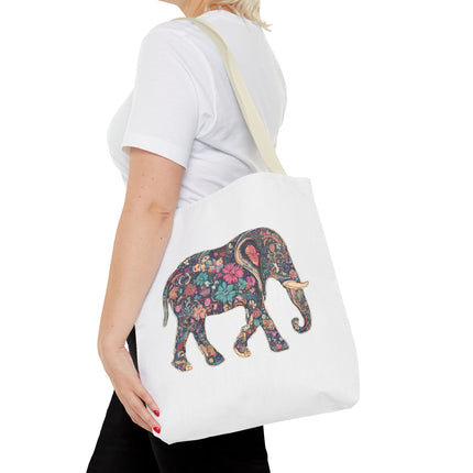 Flower Elephant Lovers Tote | Majestic Color Pattern Custom Grocery Bag | Animal Gift Office Laptop Travel | Wild Safari Business Traveler