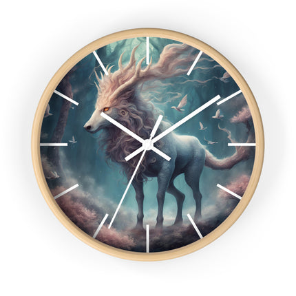 Majestic Myths Art Clock | Floral Flower Forest Horned Horse Wall Hanging | Mystical Maned Goat Fantasy Home Office Decor Gift