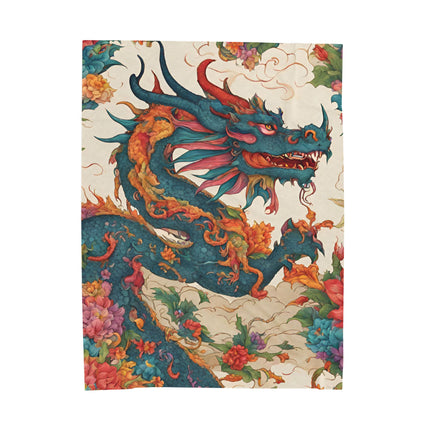 FLORAL JAPANESE DRAGON Blanket - Asian Flower Serpent Plush Throw