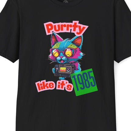 Retro Cat Tshirt, 80s Graphic Tee, Vintage Kitty Shirt, Funny Cat Lover Gift, Purrty 1985 Softstyle Unisex Top