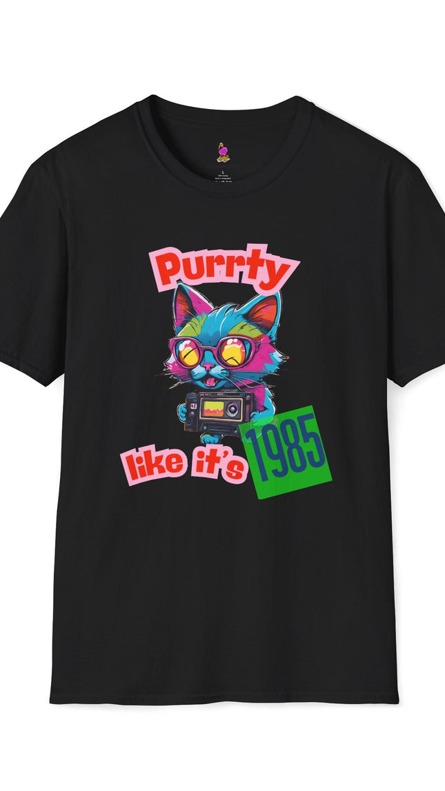 Retro Cat Tshirt, 80s Graphic Tee, Vintage Kitty Shirt, Funny Cat Lover Gift, Purrty 1985 Softstyle Unisex Top