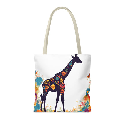 Giraffe Lovers Tote | Floral Safari Animal Grocery Bag | African Savanna Office Travel Carrier | Flower Collage Forest Cotton Traveler