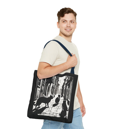 Cat Tote Bag | Town Cats Grocery Bag | Shadow Cat Alley Felines Travel Bag | Daily Office Cat Lovers Traveler Tote