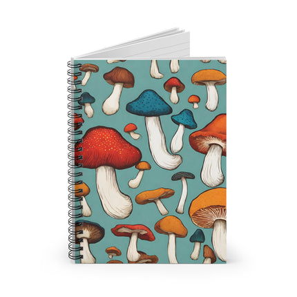 Happy Mushrooms Colorful Fungi Toadstools Spiral Notebook Rule Line Paper A5 6x8 Inch Size Journal