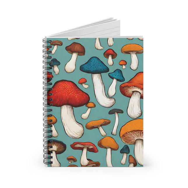 Happy Mushrooms Colorful Fungi Toadstools Spiral Notebook Rule Line Paper A5 6x8 Inch Size Journal