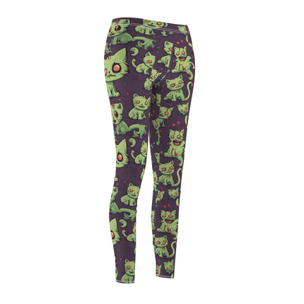 Cat Zombie Casual Leggings, Undead Brain Kittens Elastic Bottoms, Kitty Wear Tight Green Bloody Feline Womens Pants, Cute Zombie Lover Wear