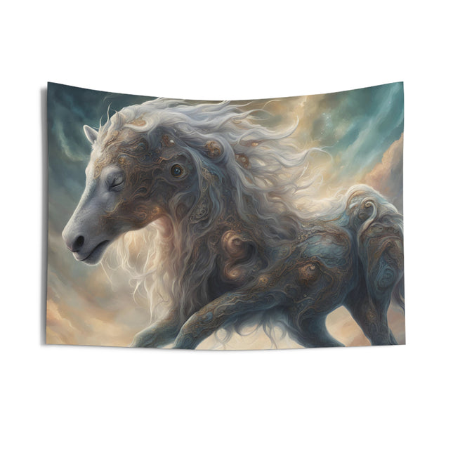 Majestic Myths Wall Art Decor | Mystical Glowing Mane Horse Tapestry | Sky Cloud Fantasy Game Room Hanging | Mythological Bed Room Gift