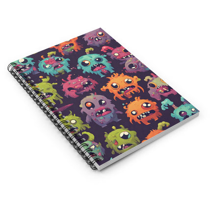 Kids Zombie Monster Fun Spiral Notebook | Gross Out Furry Creatures Colorful Rule Line Paper | Cute Fuzzy Tiny Monsters Child School Journal
