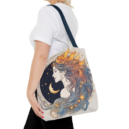 Moon Goddess Tote | Lunar Stars & Space Astronomy Grocery Bag | Laptop Book Carrier | Home Office Solar System Travel Overnight Gift