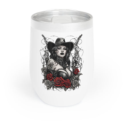GOTHIC WESTERN ROSE TATTOO COWGIRL Wine Tumbler - Barbed Wire Wild West Beauty Cooler