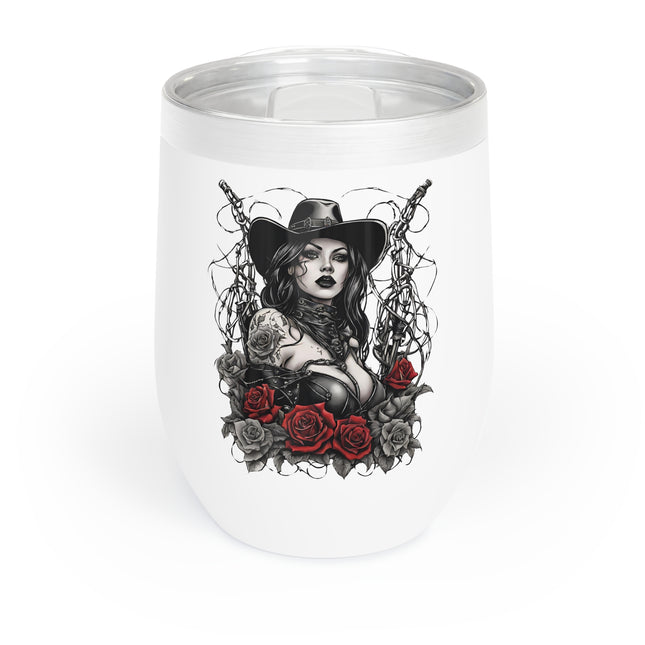 GOTHIC WESTERN ROSE TATTOO COWGIRL Wine Tumbler - Barbed Wire Wild West Beauty Cooler