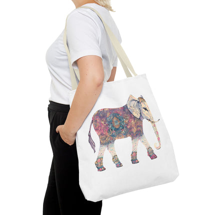 Elephant Lovers Tote | Majestic Color Pattern Custom Grocery Bag | Animal Gift Office Travel Carrier | Wild Woodland Business Traveler