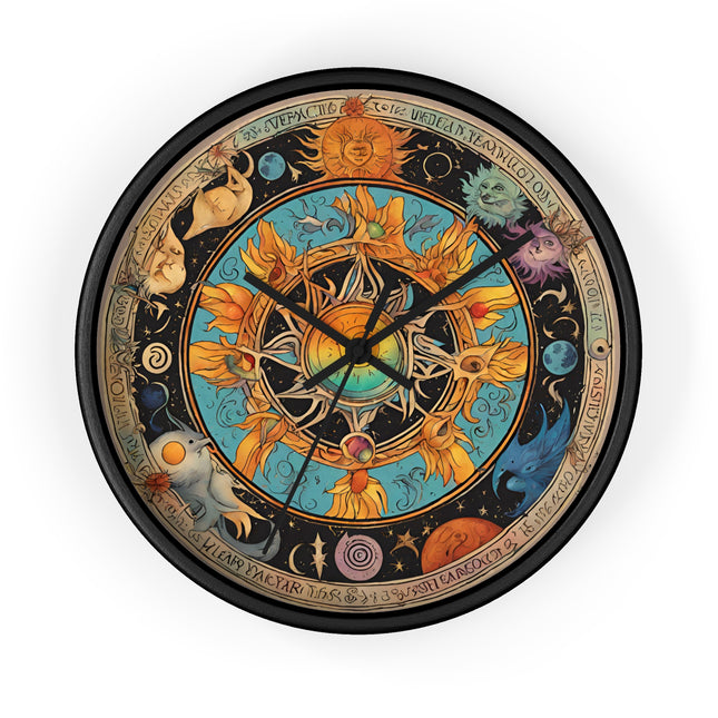 Sun Collage Wall Art Clock | Celestial Solstice Astronomy Wiccan Hanging | Comet Constellations Home Office Solar System Pagan Decor Gift