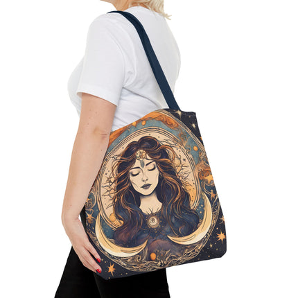 Sun & Moon Goddess Tote | Lunar Stars and Space Astronomy Grocery Bag | Wiccan Dreams Office Laptop Book Carrier | Solar System Travel Gift