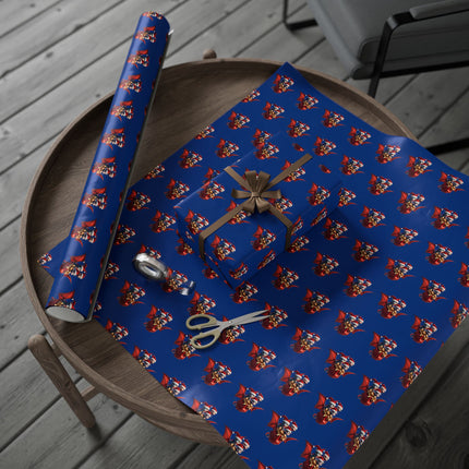 Christmas Wrapping Paper, BLUE, Dragon Gift Wrap, Red Holiday Paper, Flying Dragon Presents, Holiday Gift Wrap Roll