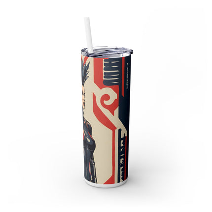 FUTURISTIC ANIME GIRL Skinnny Tumbler - Leather Clad Spike Mohawk Woman Insulated Cup