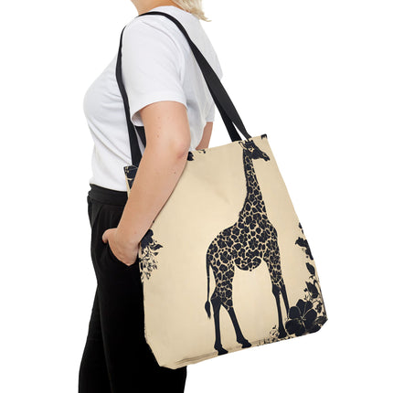 Giraffe Lovers Tote | Floral Safari Animal Grocery Bag | African Savanna Office Travel Carrier | Grassland Wood Forest Cotton Traveler