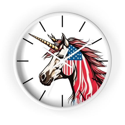 PATRIOTIC UNICORN Wall Clock - USA Freedom Fantasy Horse Decor