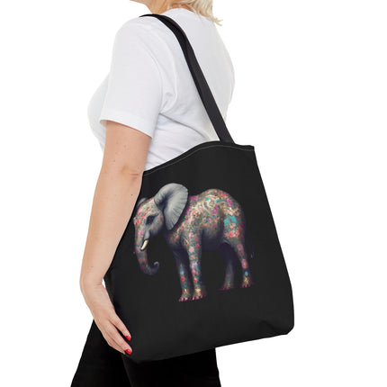 Elephant Gift Tote | Majestic Flower Pattern Grocery Bag | Animal Lovers Office Travel Carrier | Safari Kingdom Endangered Cotton Traveler