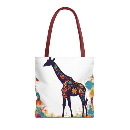 Giraffe Lovers Tote | Floral Safari Animal Grocery Bag | African Savanna Office Travel Carrier | Flower Collage Forest Cotton Traveler