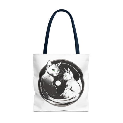 Cat Tote Bag | Moon Light Cats | Emerald Green Eyes Grocery Bag | Moonlit Mews Print Shopping Bag | Two Sided Office Carrier