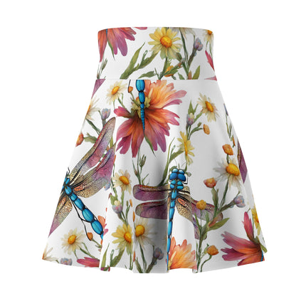 Dragonfly Flower Pattern Skater Skirt | Floral Dandelion Style Women's Summer Wear | Daisies Spring Time Gift Attire