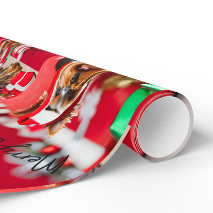 Dog Christmas Wrapping Paper Yorkshire Terrier, Santa Hat Yorkie Gift Wrap, Holiday Gift Wrap Roll