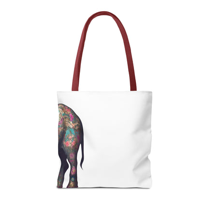 Elephant Gift Tote | Majestic Flower Pattern Grocery Bag | Animal Lovers Office Travel Carrier | Jungle Kingdom Endangered Cotton Traveler