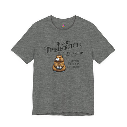 HARRY TUMBLECROTCH'S BEAVERSHOP T-Shirt - Funny Barbershop Parody Adult Humor Tee