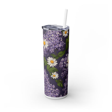 DAISIES AND LILACS Skinny Tumbler - Flowered Car Traveler Cup