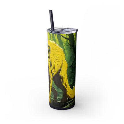NEON YELLOW WARRIOR CAT Skinny Tumbler - Mystical Glowing Forest Kitty Cup