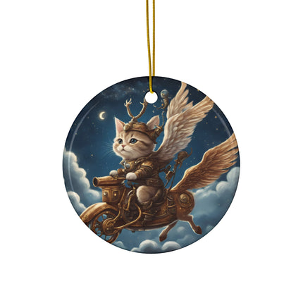 PERSONALIZED Flying Fantasy Christmas Steampunk Winged Cat Ceramic Ornament