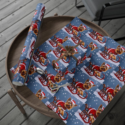 Dog Christmas Wrapping Paper Yorkshire Terrier, Santa Suit and Sled Yorkie Gift Wrap, Holiday Gift Wrap Roll