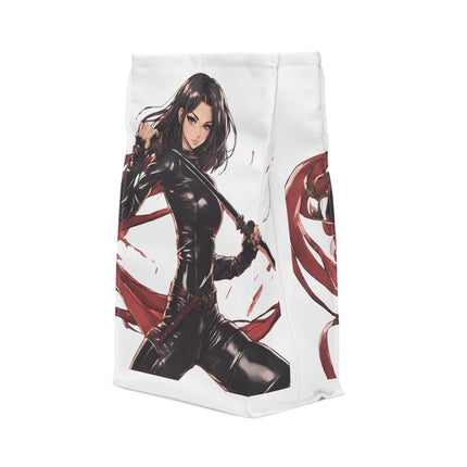 Anime Girl Polyester Lunch Bag, Beautiful Leather Clad Ninja Assassin, Double End Katana Sword, Adult or Teen Work Office & School Gift