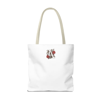 Custom Letter Personalized Tote | Rose Flowered Grocery Travel Bag | Floral Print Roses Office Laptop & Books or Exercise Overnight Carrier
